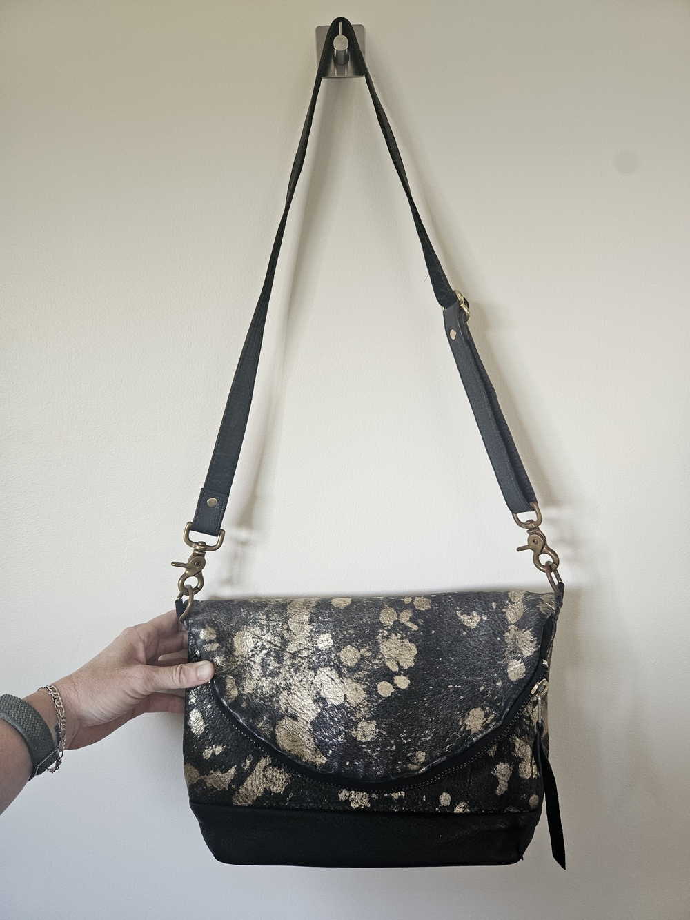 Black & Gold Splatter Convertible Crossbody Bag